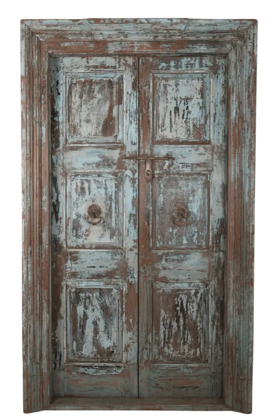 Oude Indiase deur blauw, turquoise, bruin