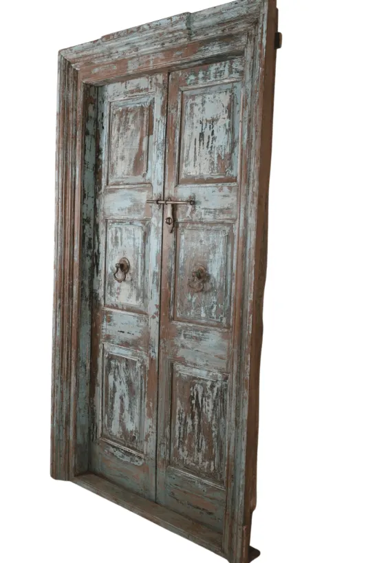 Oude Indiase deur blauw, turquoise, bruin