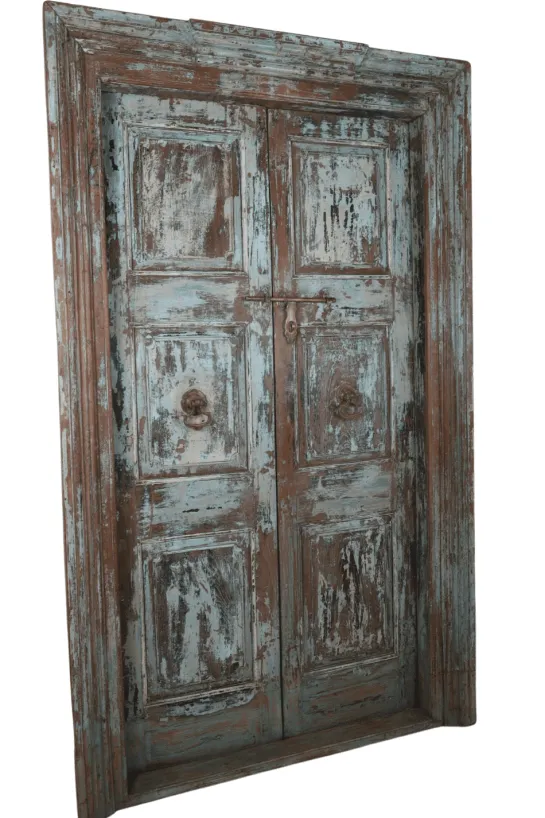 Oude Indiase deur blauw, turquoise, bruin