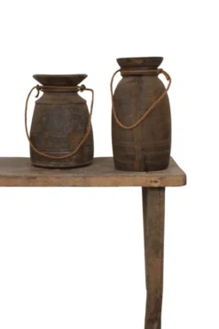 Oude Nepalese houten potten decoratief landelijk