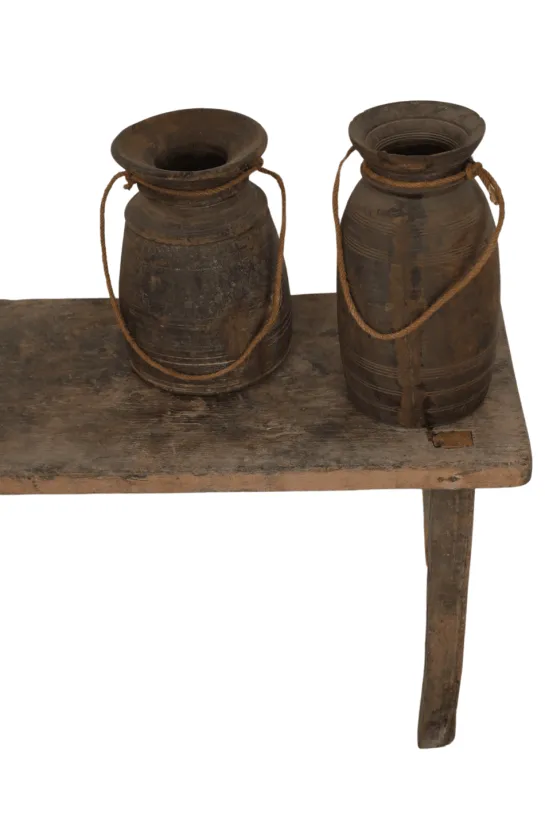 Oude Nepalese houten potten decoratief landelijk