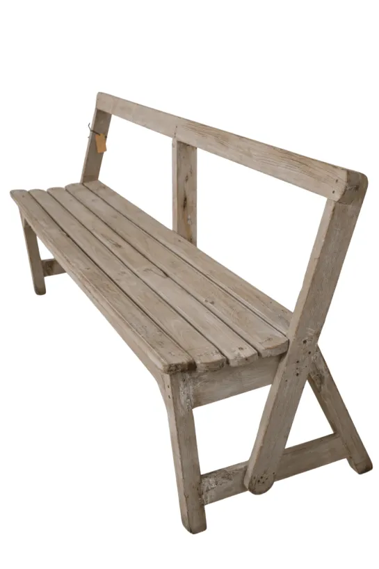 Oud Houten Schoolbankje met Rugleuning – 182x53x85 cm