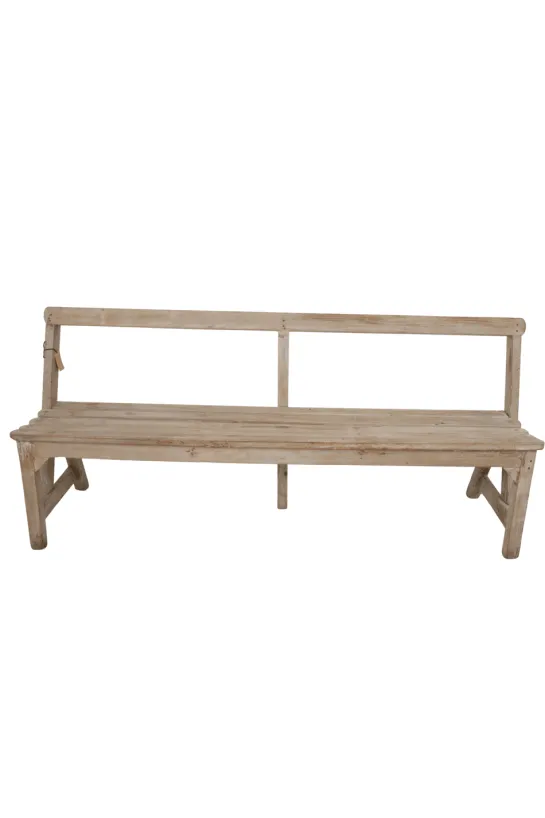 Oud Houten Schoolbankje met Rugleuning – 182x53x85 cm