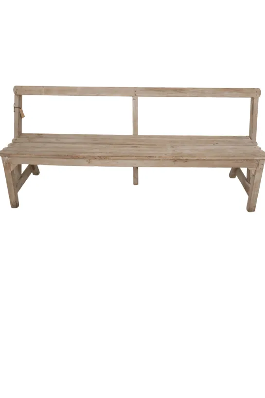 Oud Houten Schoolbankje met Rugleuning – 182x53x85 cm