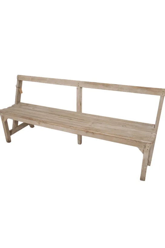 Oud Houten Schoolbankje met Rugleuning – 182x53x85 cm