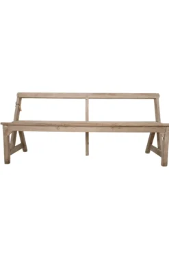 Oud Houten Schoolbankje met Rugleuning – 182x53x85 cm