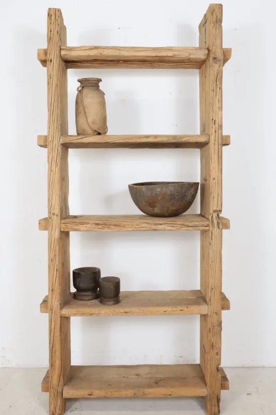 Oud robuuste Houten Boekenkast / Rek – Hoog