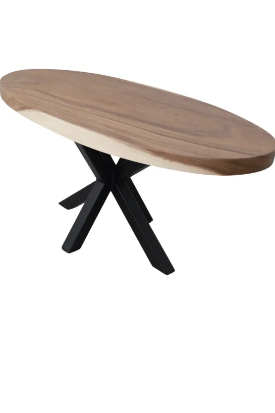 Ovale houten salontafel met metalen spinpoot