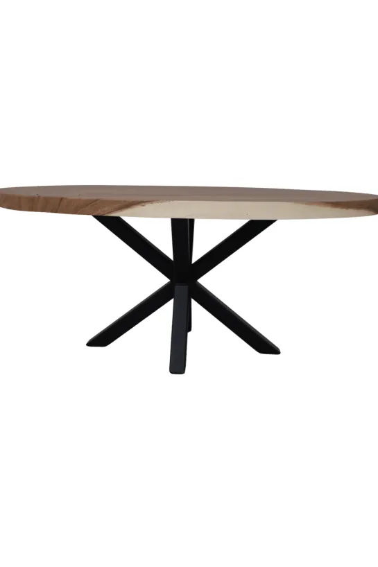 Ovale houten salontafel met metalen spinpoot