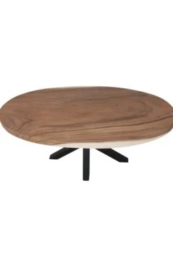 Ovale houten salontafel met metalen spinpoot