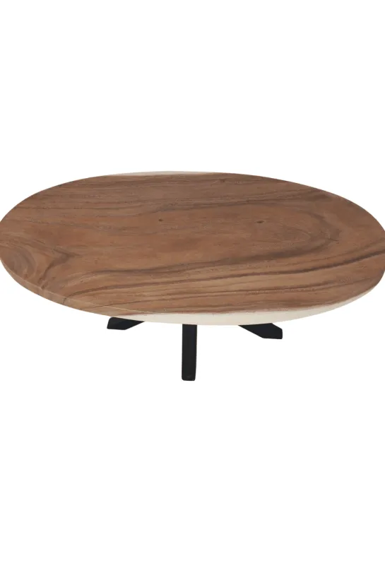 Ovale houten salontafel met metalen spinpoot