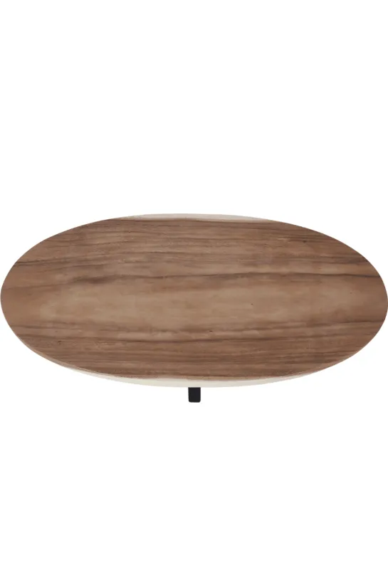 Ovale houten salontafel met metalen spinpoot