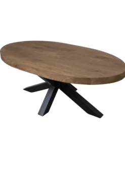 Ovale Teak Houten Salontafel met Zwarte Matrixpoot