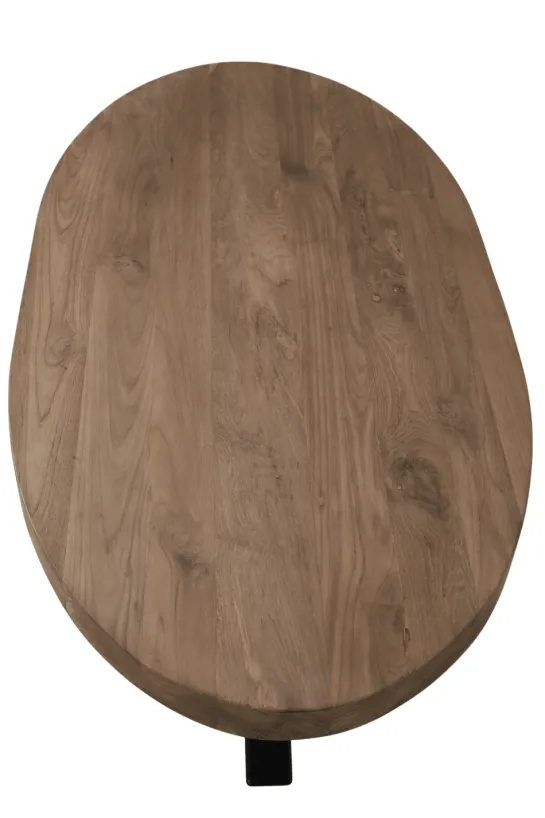 Ovale Teak Houten Salontafel met Zwarte Matrixpoot