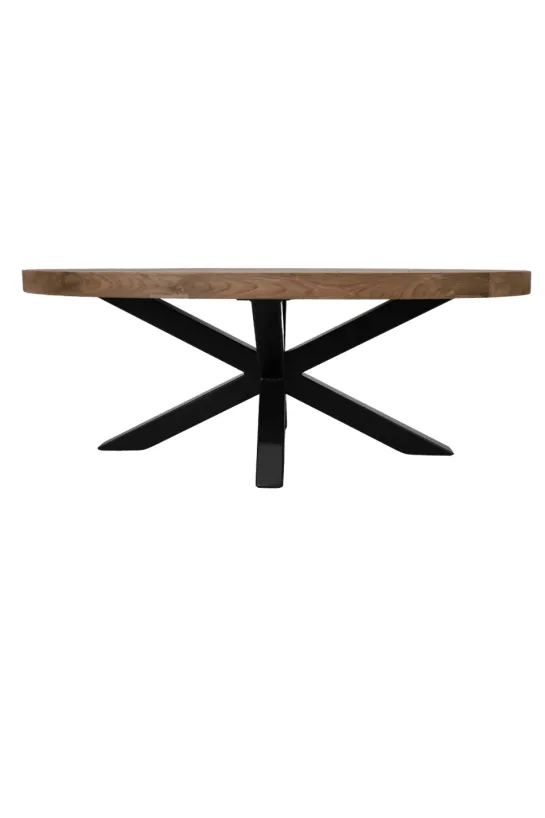 Ovale Teak Houten Salontafel met Zwarte Matrixpoot