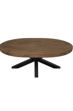 Ovale Teak Houten Salontafel met Zwarte Matrixpoot