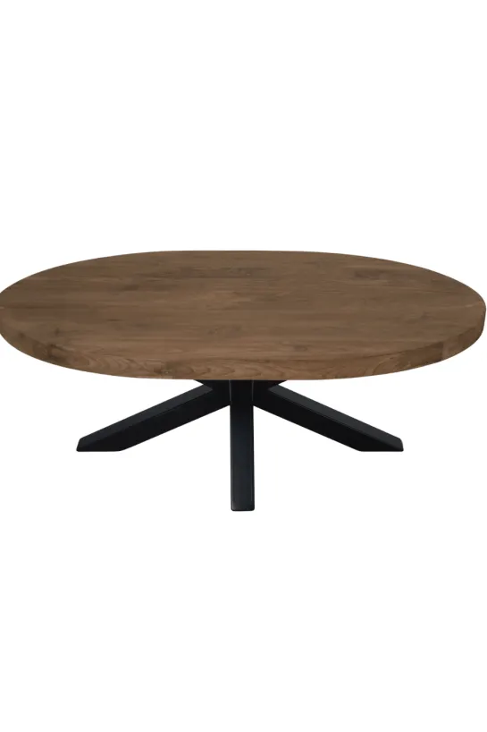 Ovale Teak Houten Salontafel met Zwarte Matrixpoot