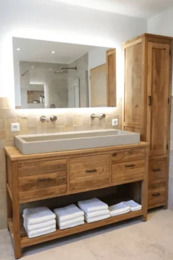 Robuust ruw teak badkamermeubel