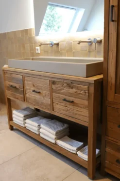 Robuust ruw teak badkamermeubel