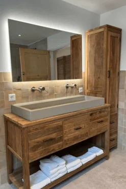 Robuust ruw teak badkamermeubel