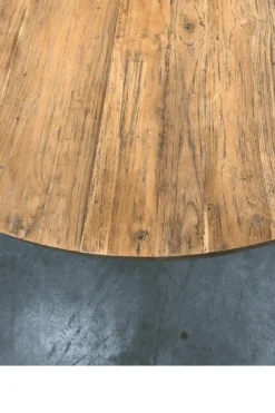 Ronde eettafel van gerecycled teak – Ø140 cm – metalen matrixpoot