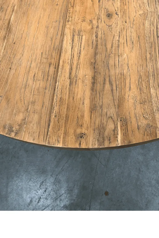 Ronde eettafel van gerecycled teak – Ø140 cm – metalen matrixpoot