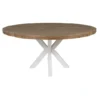 Ronde Massieve Teak Houten Eettafel 160 cm met Witte Kruispoot