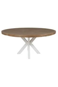 Ronde Massieve Teak Houten Eettafel 160 cm met Witte Kruispoot