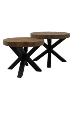 Ronde salontafel set teak met metaal
