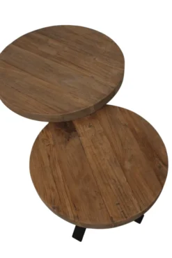 Ronde salontafel set teak met metaal