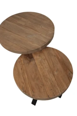 Ronde salontafel set teak met metaal