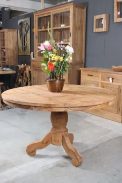 Ronde teak eettafel klassieke poot