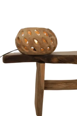 Ronde Teak Houten Tafellamp