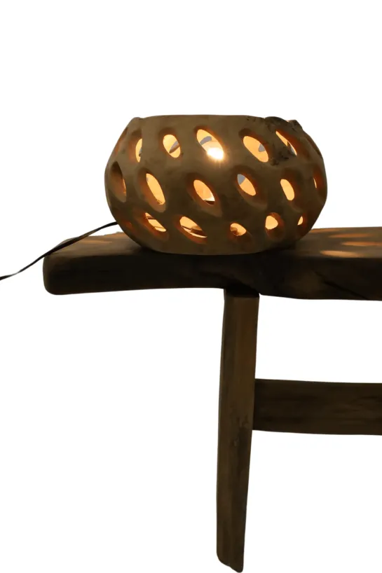 Ronde Teak Houten Tafellamp