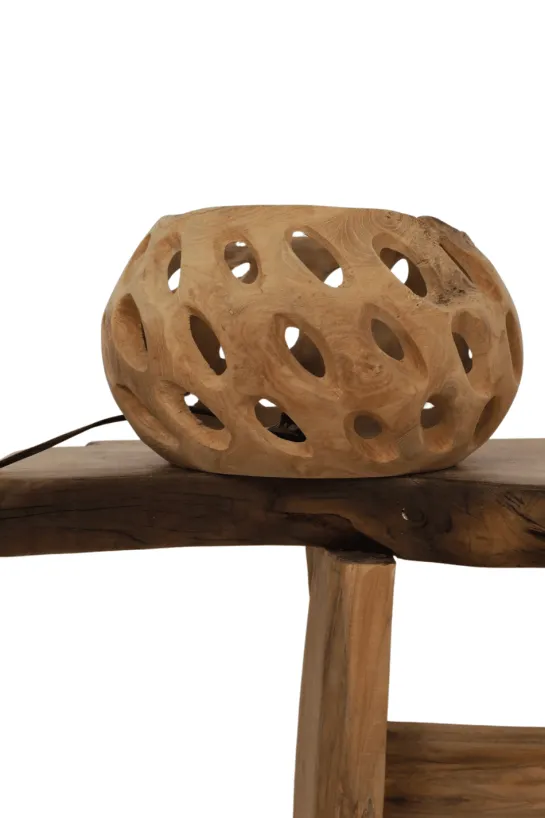 Ronde Teak Houten Tafellamp