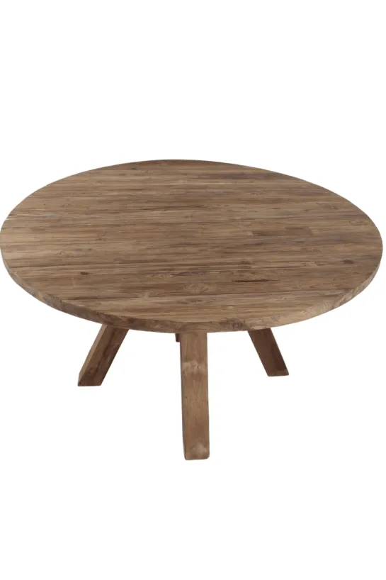 Ronde teakhouten tafel 150 met houten poot