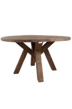 Ronde teakhouten tafel 150 met houten poot