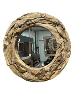 Ronde Wortel Teak Spiegel