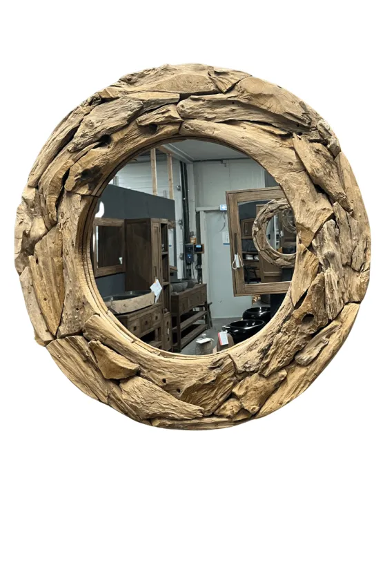 Ronde Wortel Teak Spiegel