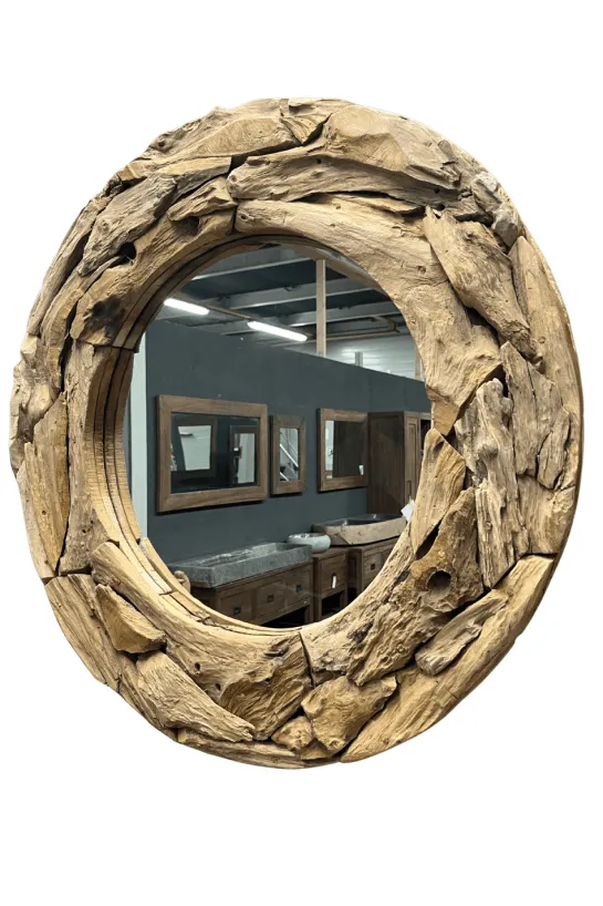 Ronde Wortel Teak Spiegel