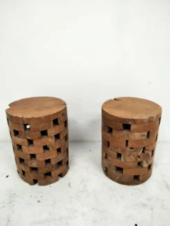 Rond teakhouten krukje