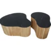 set van 2 Organische Salontafels van Acacia Hout met Zwart Marmeren Blad