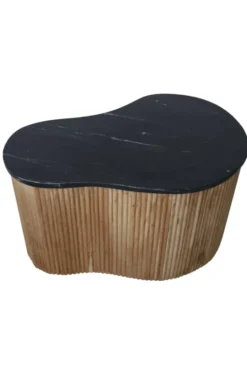 set van 2 Organische Salontafels van Acacia Hout met Zwart Marmeren Blad
