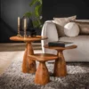 Set van 3 ronde houten tafeltjes