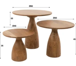 Set van 3 ronde houten tafeltjes