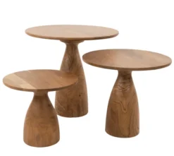 Set van 3 ronde houten tafeltjes