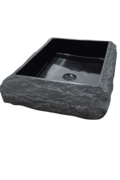 Stoere zwarte natuurlijke wasbak 50×40 cm