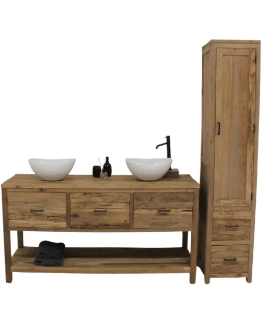 Super rustiek teak houten badkamermeubel 160 cm