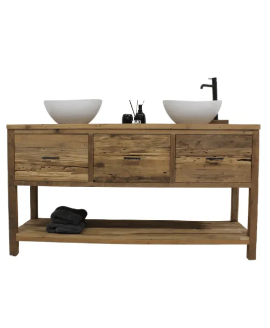 Super rustiek teak houten badkamermeubel 160 cm