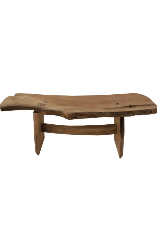 Teak Houten Bankje met Boomstam blad